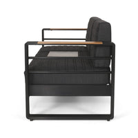 Vinia 3 Seater Outdoor Sofa, Plush Cushions, 77 Inch Black Aluminum -BM335175