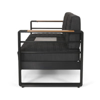 Vinia 3 Seater Outdoor Sofa, Plush Cushions, 77 Inch Black Aluminum -BM335175