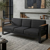 Vinia 3 Seater Outdoor Sofa, Plush Cushions, 77 Inch Black Aluminum -BM335175