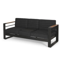 Vinia 3 Seater Outdoor Sofa, Plush Cushions, 77 Inch Black Aluminum -BM335175