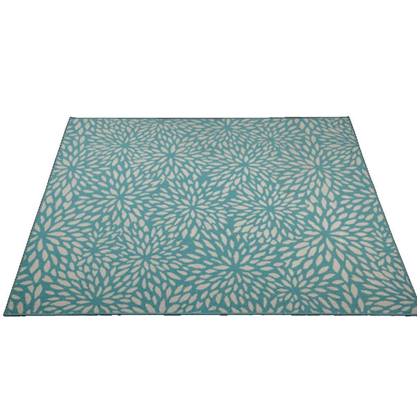 Dian 8 x 11 Outdoor Medium Area Rug, Floral Pattern, Blue Ivory Woven -BM335178