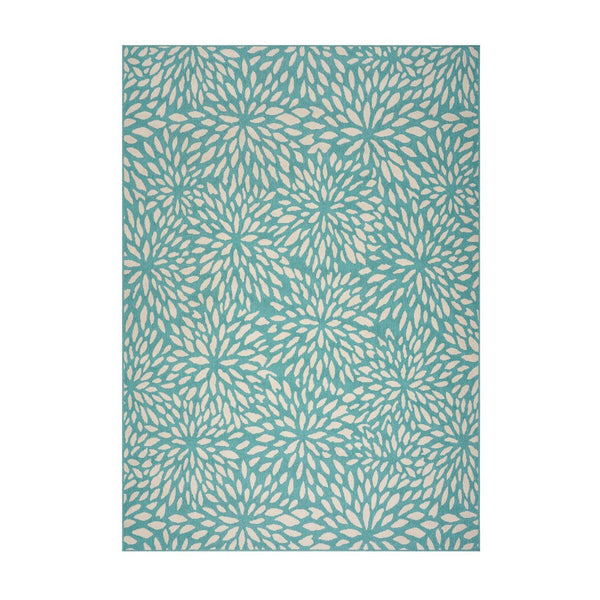 Dian 8 x 11 Outdoor Medium Area Rug, Floral Pattern, Blue Ivory Woven -BM335178
