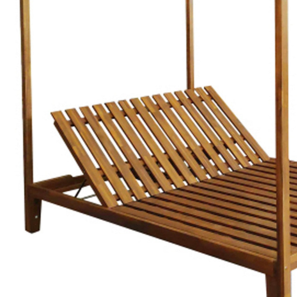 Yavi Outdoor Daybed Chaise, Adjustable Back, Brown Acacia Wood 79 Inch -BM335180