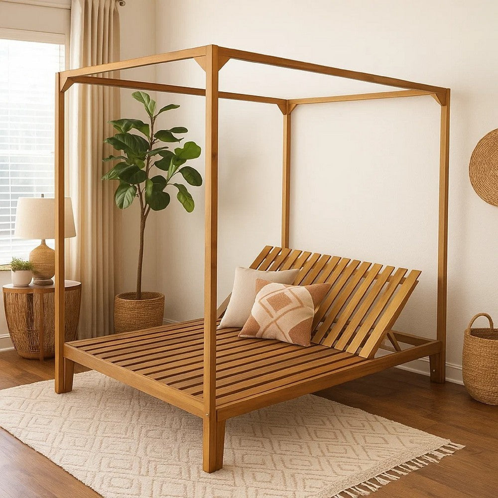 Yavi Outdoor Daybed Chaise, Adjustable Back, Brown Acacia Wood 79 Inch -BM335180