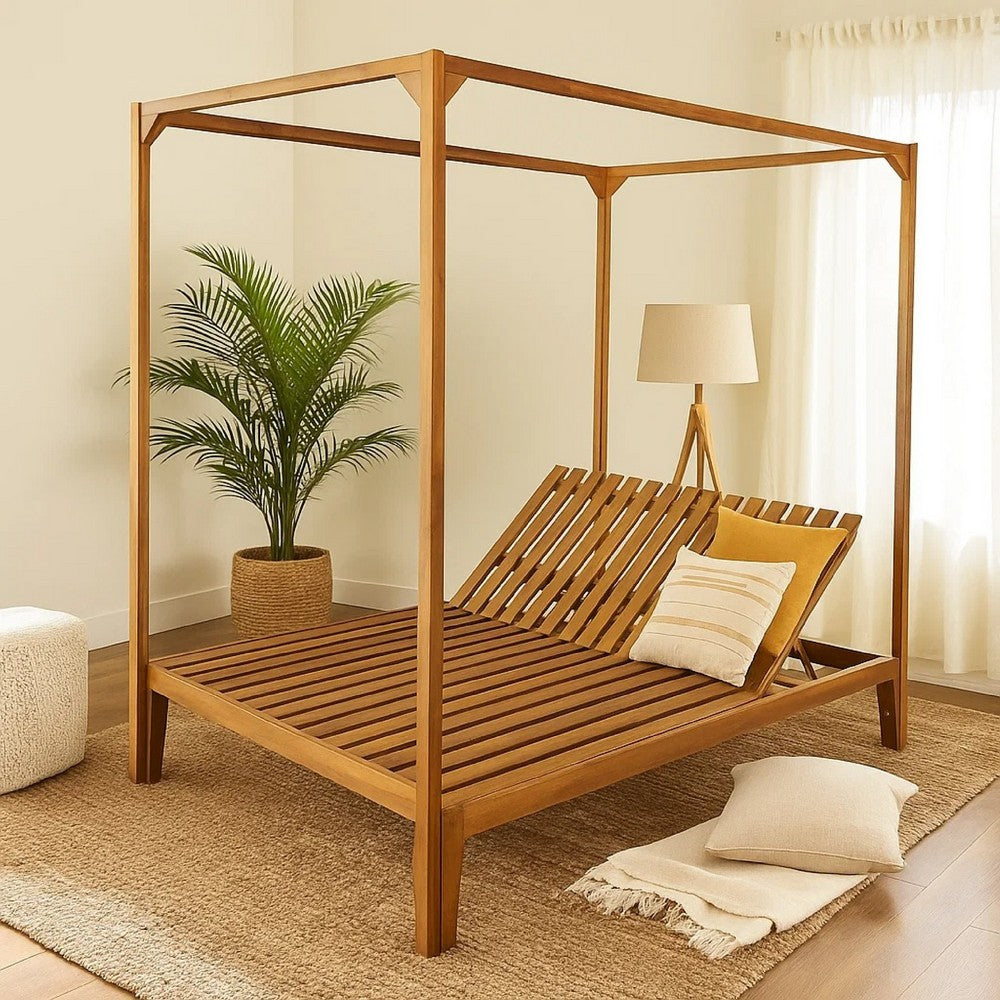 Yavi Outdoor Daybed Chaise, Adjustable Back, Brown Acacia Wood 79 Inch -BM335180