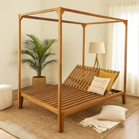 Yavi Outdoor Daybed Chaise, Adjustable Back, Brown Acacia Wood 79 Inch -BM335180