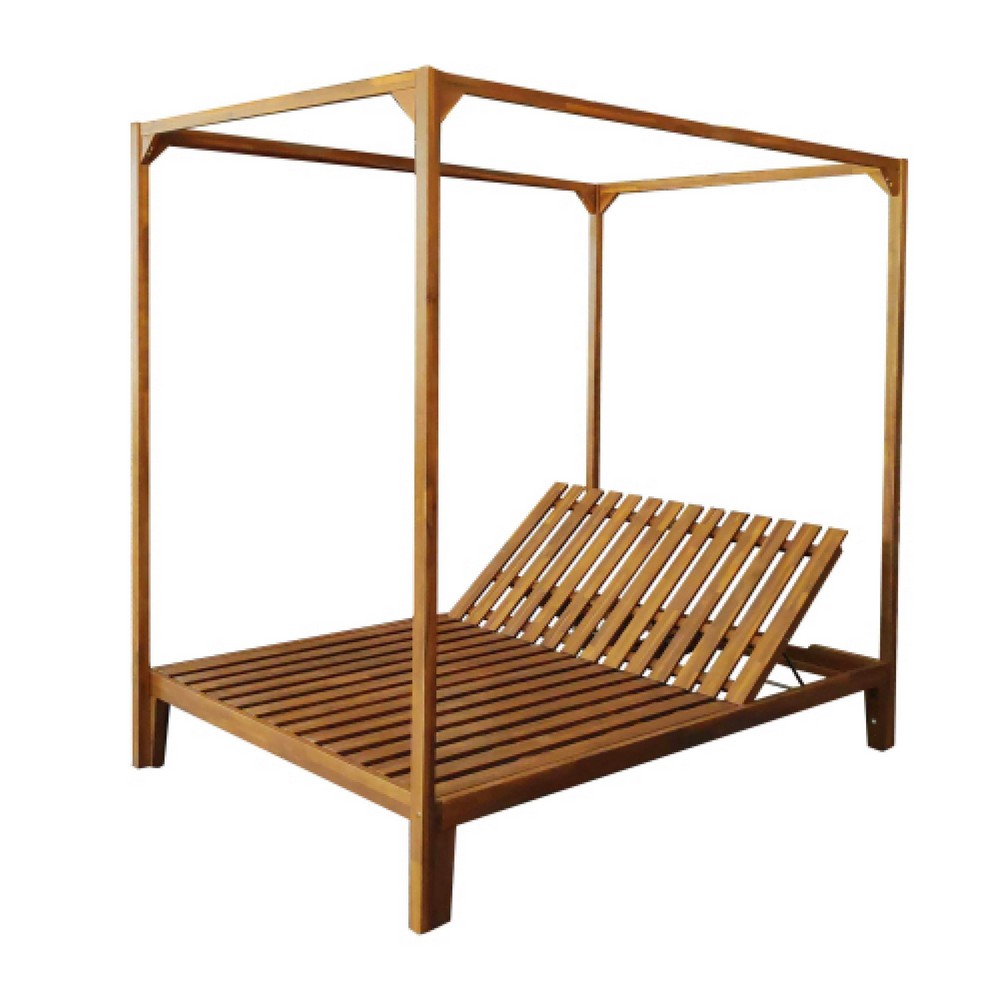 Yavi Outdoor Daybed Chaise, Adjustable Back, Brown Acacia Wood 79 Inch -BM335180
