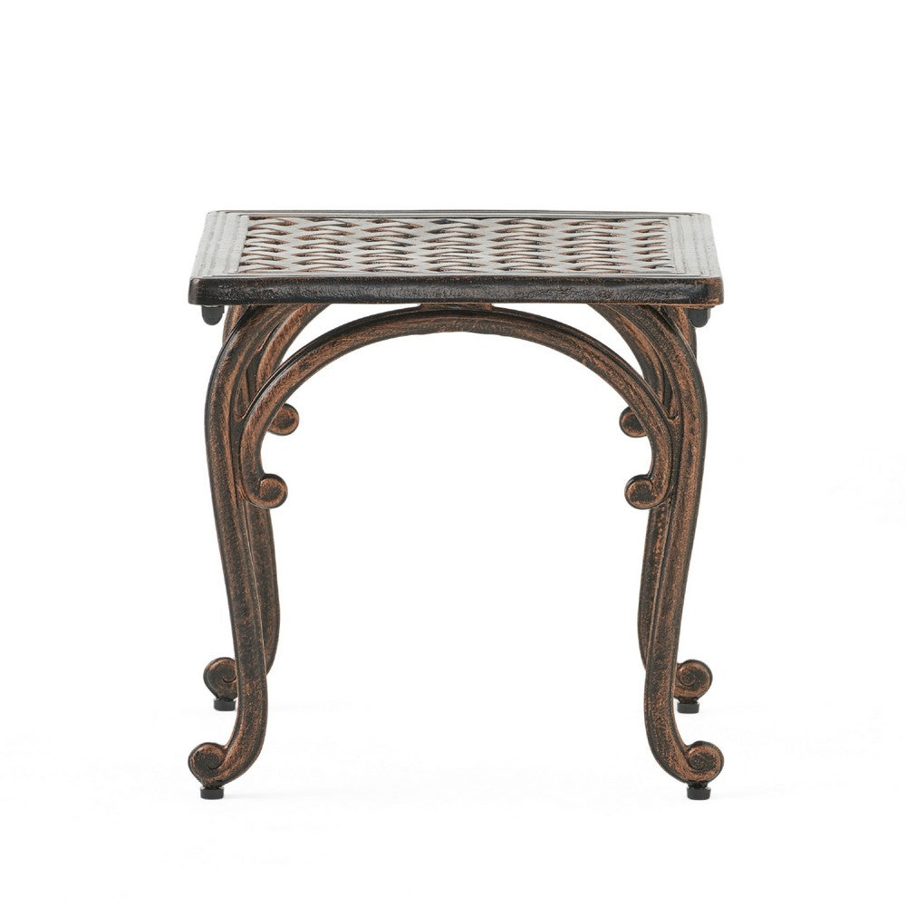 Lyra Outdoor Side End Table, Cabriole Legs, Brown Aluminium, 18 Inch -BM335181