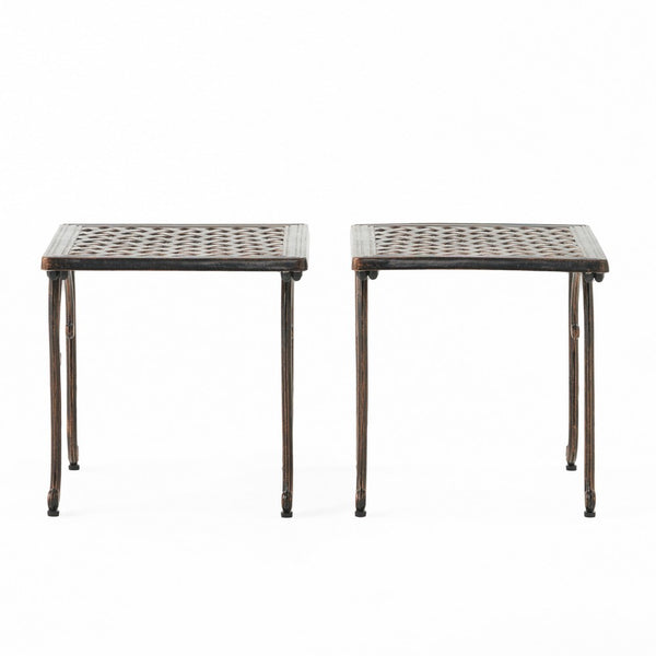 Lyra Outdoor Side End Table, Cabriole Legs, Brown Aluminium, 18 Inch -BM335181