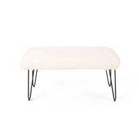 Saki Ottoman Bench, Black Modern Hairpin Legs, White Faux Fur, 34 Inch -BM335182