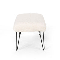 Saki Ottoman Bench, Black Modern Hairpin Legs, White Faux Fur, 34 Inch -BM335182