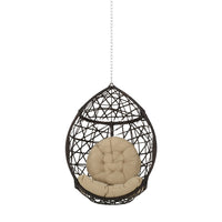 Luca Teardrop Hanging Chair, Tufted Cushions, Brown Faux Rattan Iron -BM335185