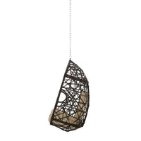 Luca Teardrop Hanging Chair, Tufted Cushions, Brown Faux Rattan Iron -BM335185