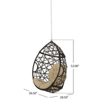 Luca Teardrop Hanging Chair, Tufted Cushions, Brown Faux Rattan Iron -BM335185