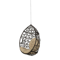 Luca Teardrop Hanging Chair, Tufted Cushions, Brown Faux Rattan Iron -BM335185