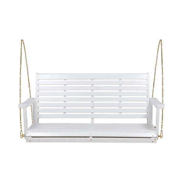 Mania Porch Swing Bench with Hanging Chain, Slatted White Acacia Wood -BM335186