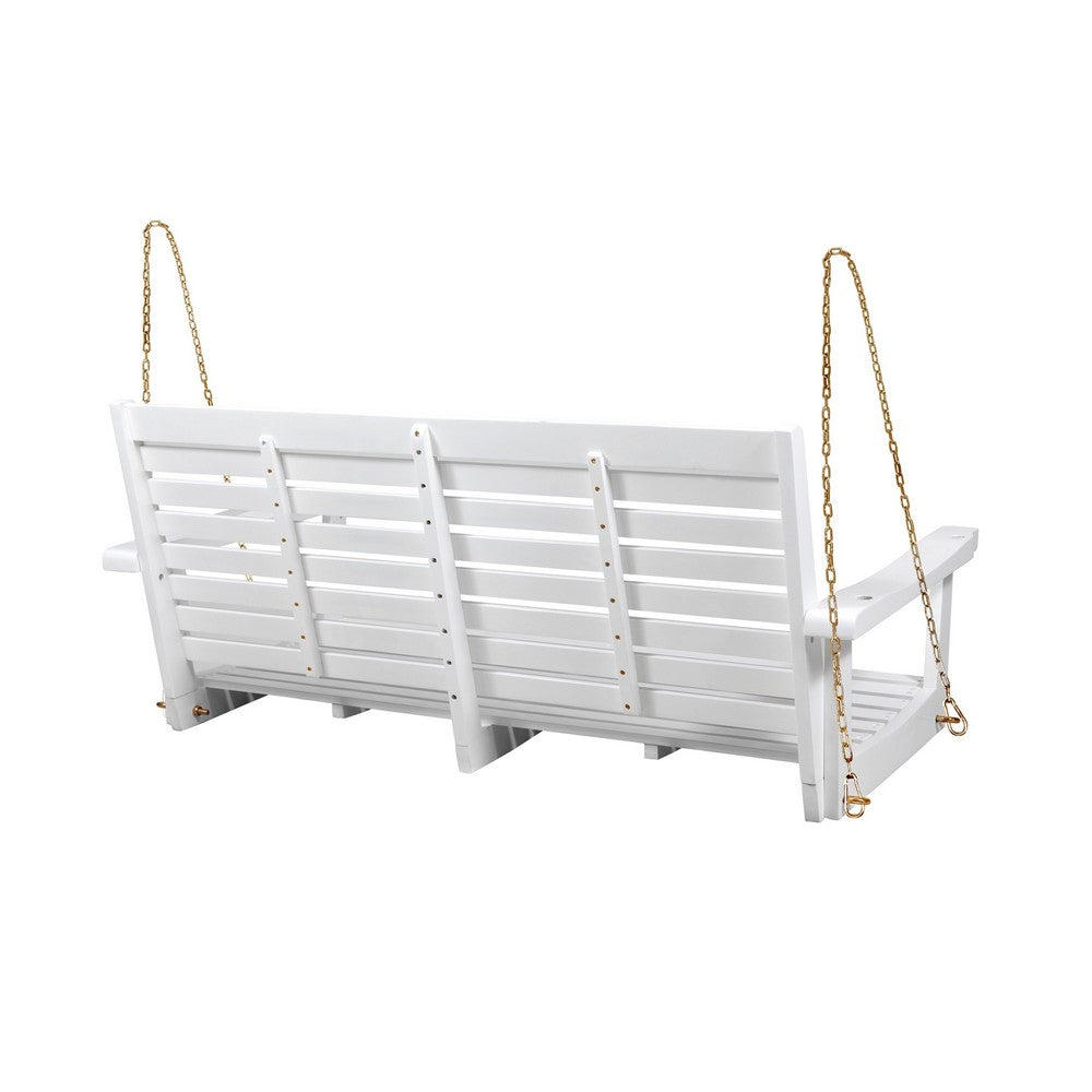 Mania Porch Swing Bench with Hanging Chain, Slatted White Acacia Wood -BM335186