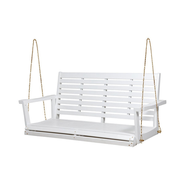 Mania Porch Swing Bench with Hanging Chain, Slatted White Acacia Wood -BM335186