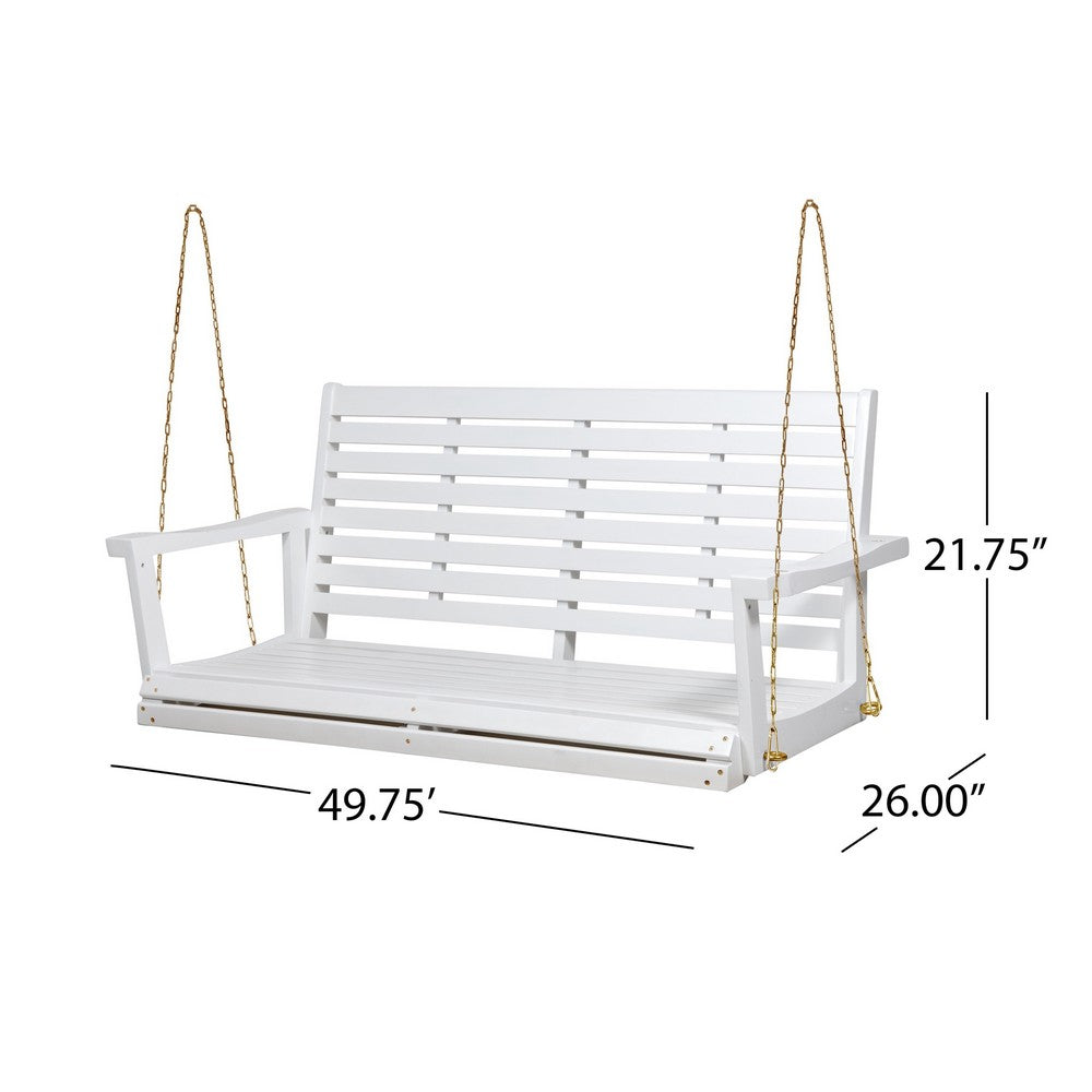 Mania Porch Swing Bench with Hanging Chain, Slatted White Acacia Wood -BM335186