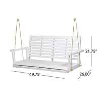 Mania Porch Swing Bench with Hanging Chain, Slatted White Acacia Wood -BM335186
