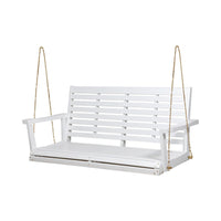 Mania Porch Swing Bench with Hanging Chain, Slatted White Acacia Wood -BM335186