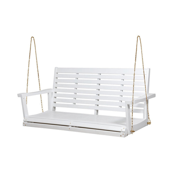Mania Porch Swing Bench with Hanging Chain, Slatted White Acacia Wood -BM335186