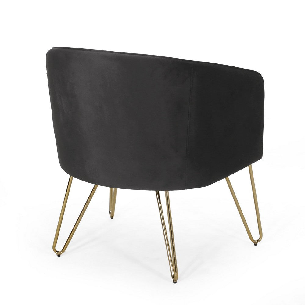 Anya Lounge Armchair, Gold Hairpin Legs, Curved Round Black Velvet -BM335187