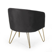 Anya Lounge Armchair, Gold Hairpin Legs, Curved Round Black Velvet -BM335187