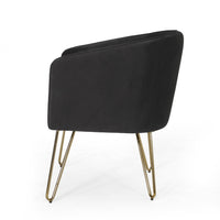 Anya Lounge Armchair, Gold Hairpin Legs, Curved Round Black Velvet -BM335187