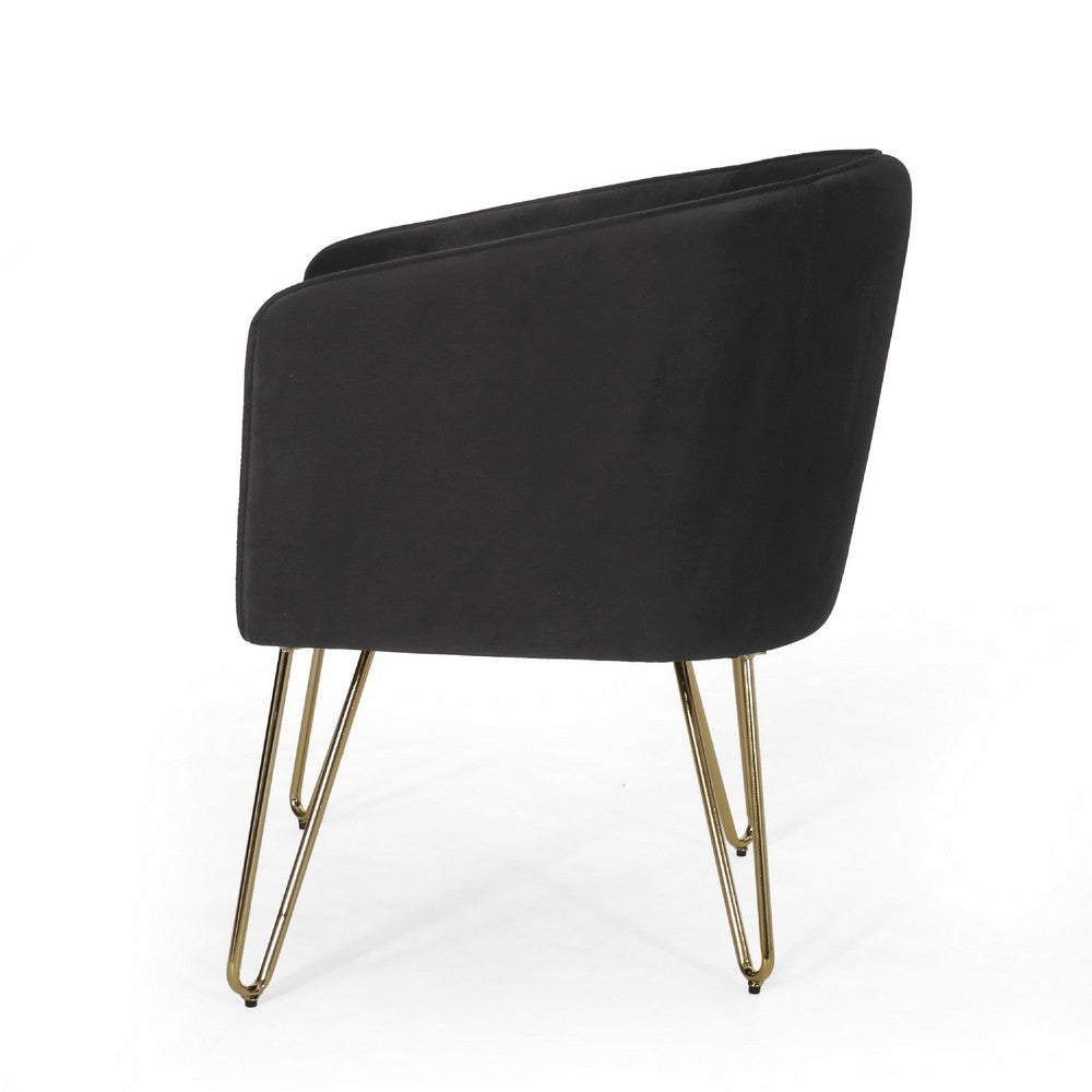 Anya Lounge Armchair, Gold Hairpin Legs, Curved Round Black Velvet -BM335187