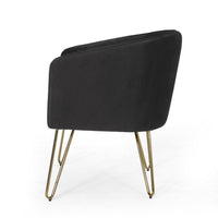 Anya Lounge Armchair, Gold Hairpin Legs, Curved Round Black Velvet -BM335187
