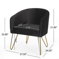 Anya Lounge Armchair, Gold Hairpin Legs, Curved Round Black Velvet -BM335187