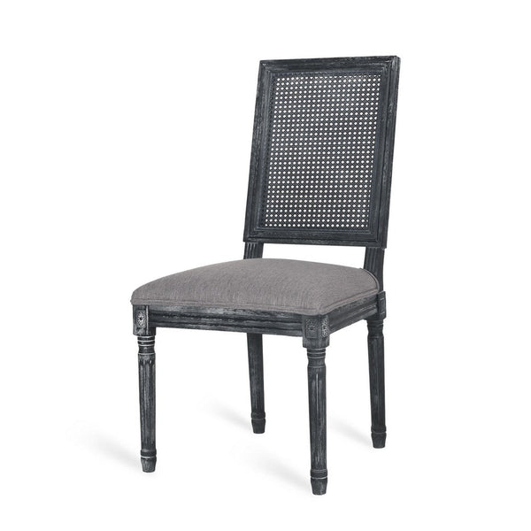 Roco Dining Chair Set of 2, Cane Backrest and Fluted Legs, Gray Fabric -BM335189