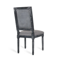 Roco Dining Chair Set of 2, Cane Backrest and Fluted Legs, Gray Fabric -BM335189