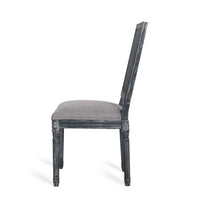 Roco Dining Chair Set of 2, Cane Backrest and Fluted Legs, Gray Fabric -BM335189