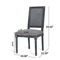 Roco Dining Chair Set of 2, Cane Backrest and Fluted Legs, Gray Fabric -BM335189