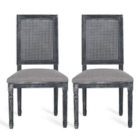 Roco Dining Chair Set of 2, Cane Backrest and Fluted Legs, Gray Fabric -BM335189