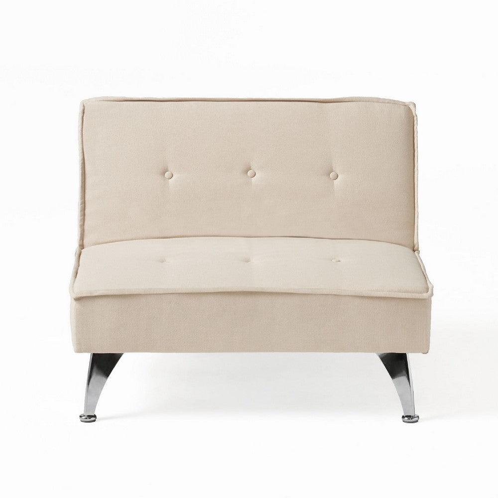 Coco Accent Ottoman Chair, Foldable Backrest, Silver Iron Legs, Ivory -BM335190