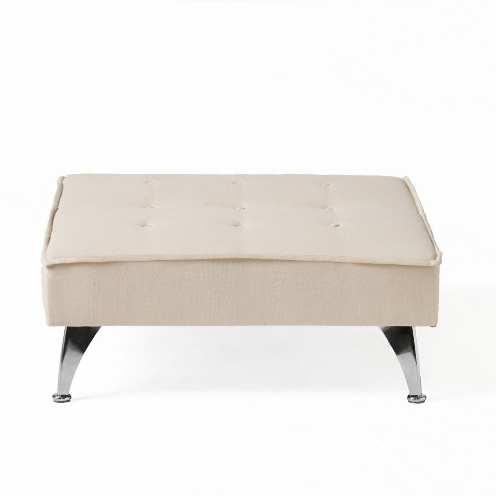 Coco Accent Ottoman Chair, Foldable Backrest, Silver Iron Legs, Ivory -BM335190