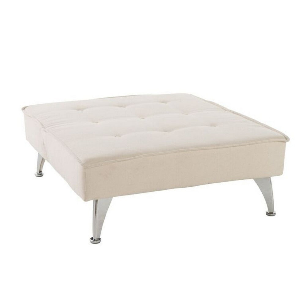 Coco Accent Ottoman Chair, Foldable Backrest, Silver Iron Legs, Ivory -BM335190
