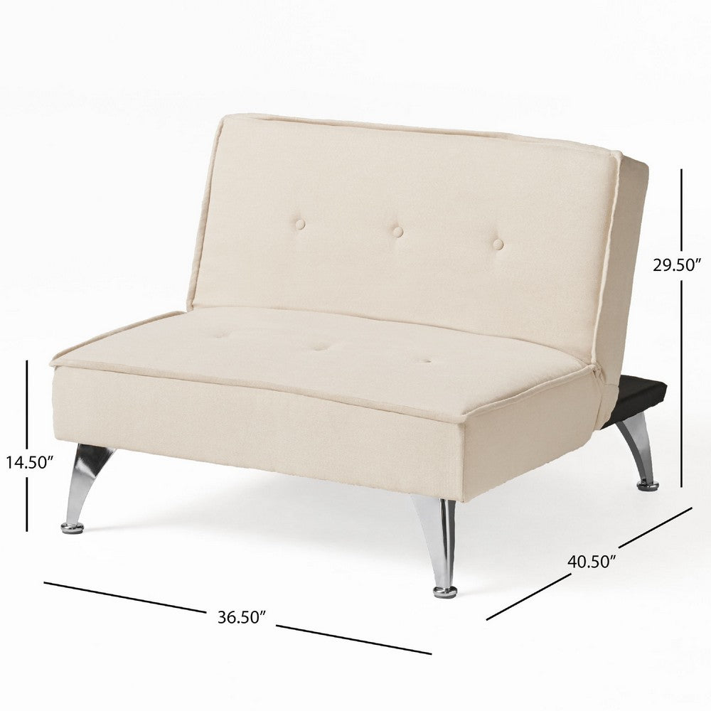 Coco Accent Ottoman Chair, Foldable Backrest, Silver Iron Legs, Ivory -BM335190