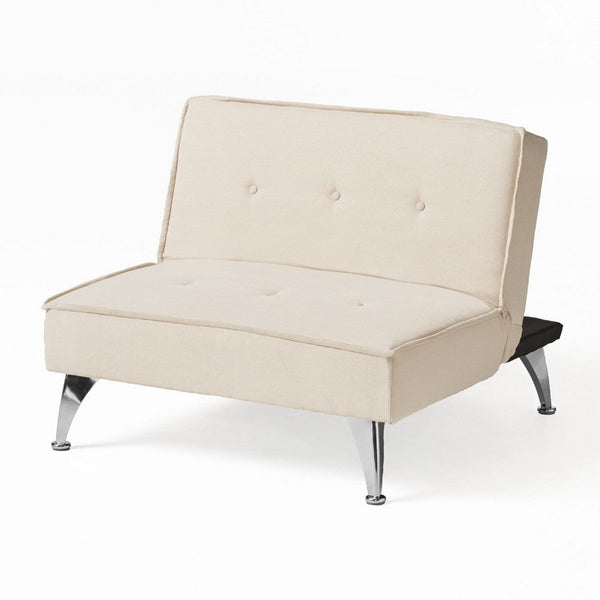 Coco Accent Ottoman Chair, Foldable Backrest, Silver Iron Legs, Ivory -BM335190