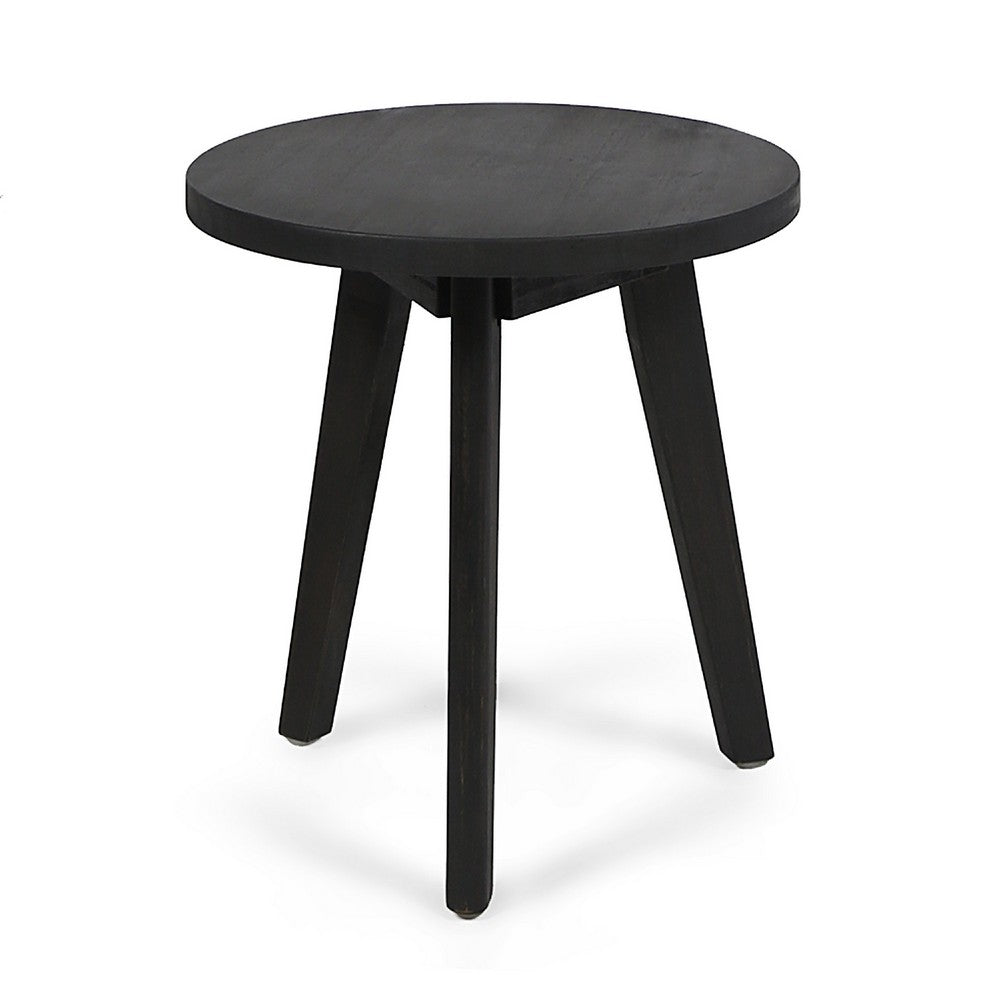 Ina Outdoor Round Side Table with Tripod Base, Dark Gray Wood 16 Inch -BM335191