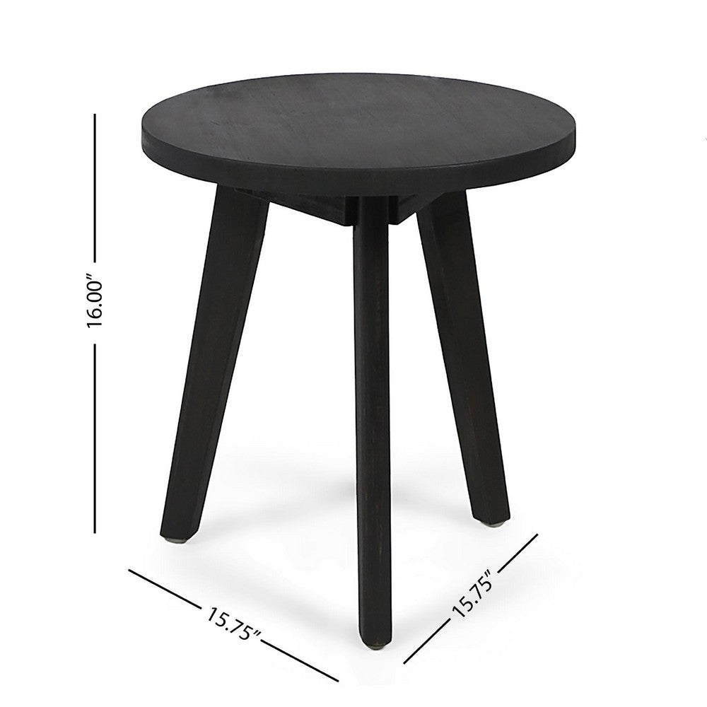 Ina Outdoor Round Side Table with Tripod Base, Dark Gray Wood 16 Inch -BM335191