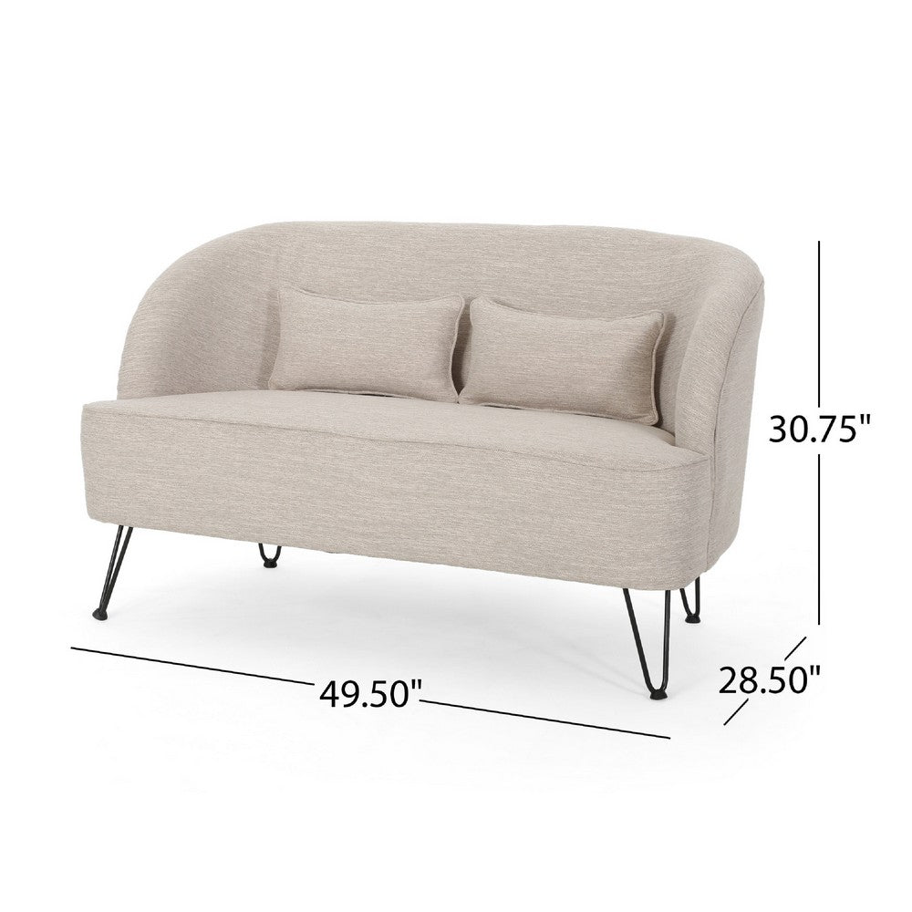 Lisa Loveseat with 2 Lumbar Pillows, Modern Beige Polyester 50 Inch -BM335192