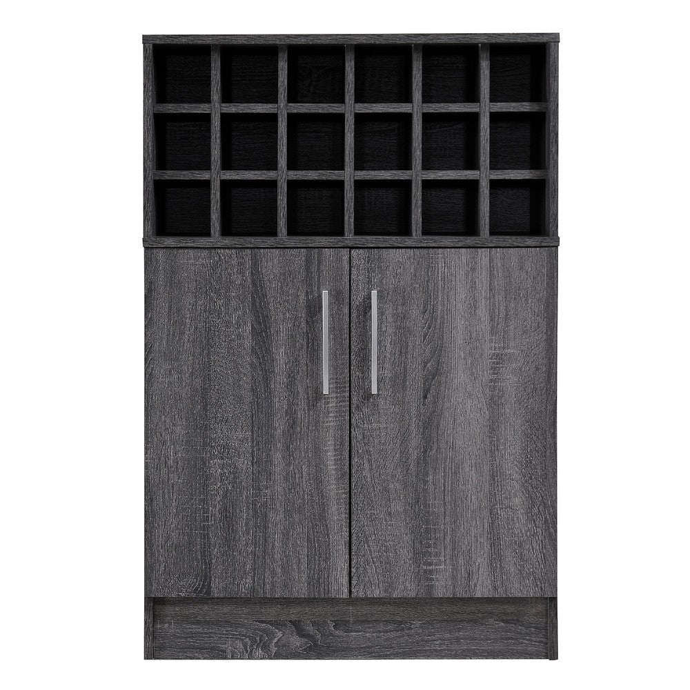 Sanaya Wine and Bar Cabinet, 18 Wine Cubbies and 2 Doors, Gray Wood -BM335193