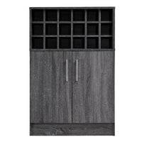 Sanaya Wine and Bar Cabinet, 18 Wine Cubbies and 2 Doors, Gray Wood -BM335193