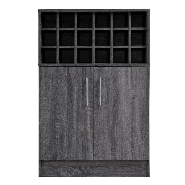 Sanaya Wine and Bar Cabinet, 18 Wine Cubbies and 2 Doors, Gray Wood -BM335193