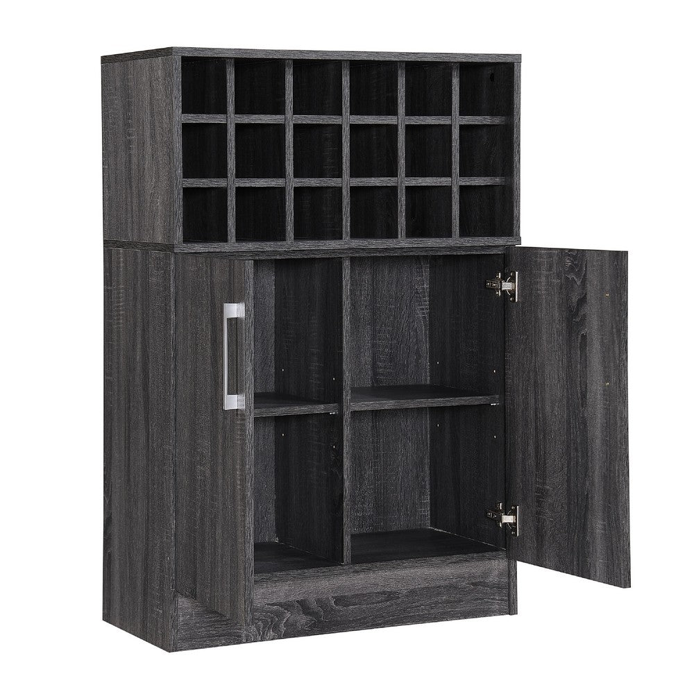 Sanaya Wine and Bar Cabinet, 18 Wine Cubbies and 2 Doors, Gray Wood -BM335193