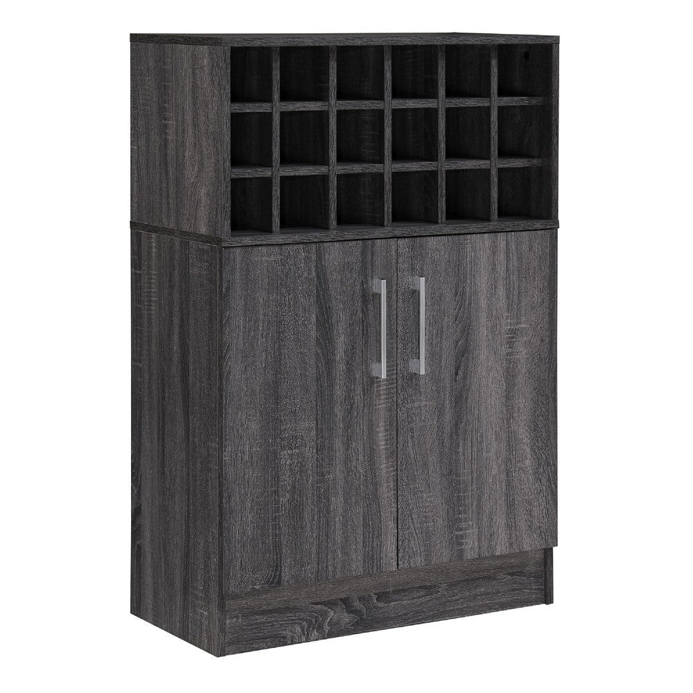 Sanaya Wine and Bar Cabinet, 18 Wine Cubbies and 2 Doors, Gray Wood -BM335193